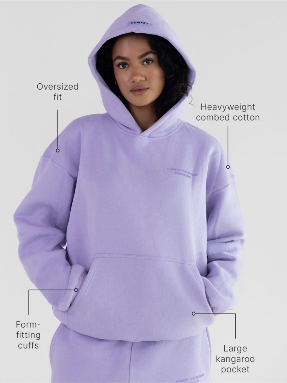 Comfrt Pastel Collection Lavender Hoodie 3XL- Women's Oversized